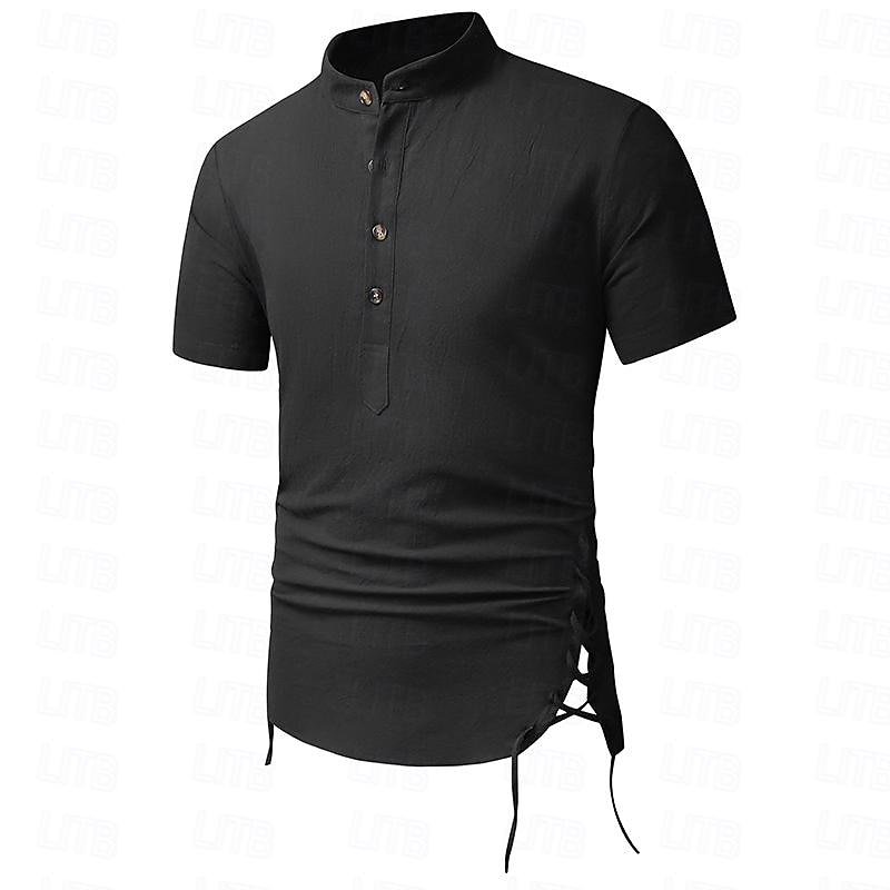 Hombre Camisa camisa de lino Camisa de lino de algodón Camisa de algodón blanca Camisa de cuello chino Camisa de cuello mandarín Plano Vacaciones Calle Negro Blanco Azul Marino Caqui Manga Corta 2025 - $30.99 –P8