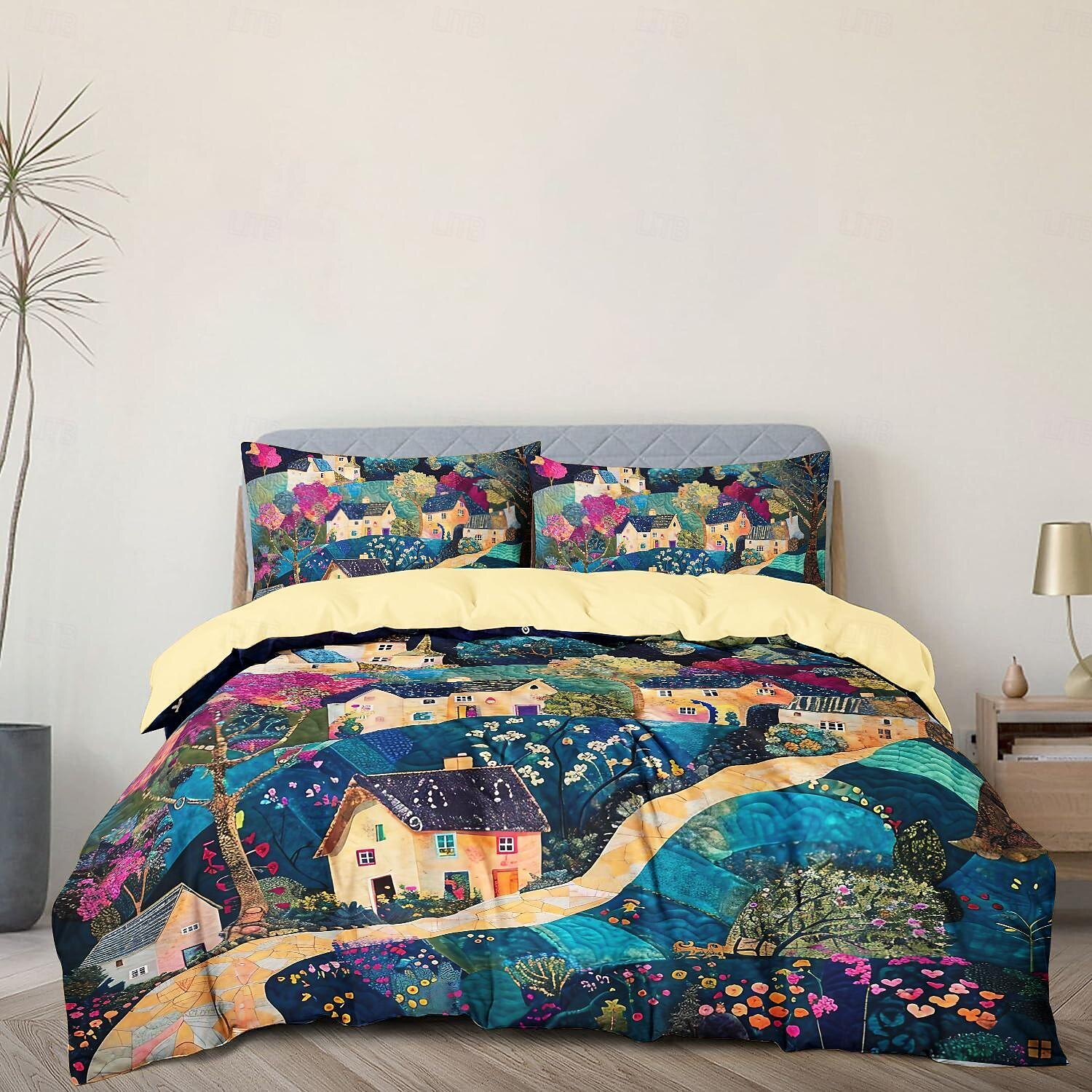 100% katoenen dekbedovertrekset met landschapsmotief zacht 3-delig luxe beddengoedset woondecoratie cadeau koning koningin dekbedovertrek 2025 - $41.99 –P6