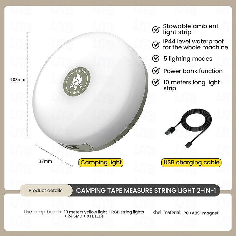 Outdoor Waterproof Portable Stowable String Light 7M/10M RGB with APP Control for Camping Tent Spring Picnic 2025 - $37.99 –P9