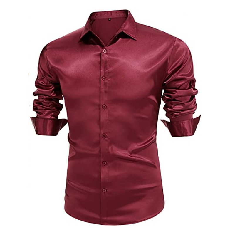 Men's Shirt Satin Shirt Casual Shirt Button Up Shirt Plain Wedding Vacation Black White Wine Blue Long Sleeve Lapel Spring & Fall Clothing Apparel 2025 - $26.99 –P1