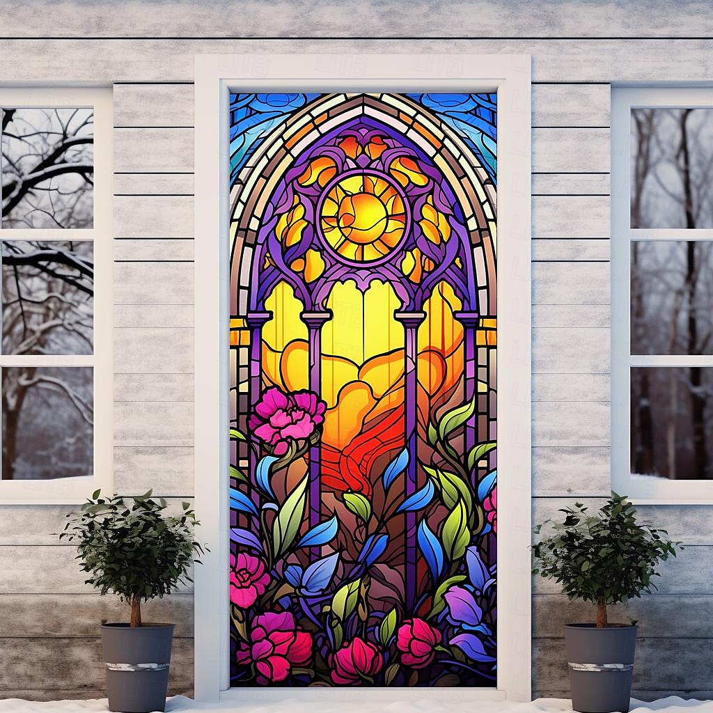 farget glass mandala dørdeksler veggmaleri dekor dør billedvev dør gardin dekorasjon bakteppe dør banner avtakbar for inngangsdør innendørs utendørs hjemme rom dekorasjon gårdshus dekor forsyninger 2026 - $28.99 –P16