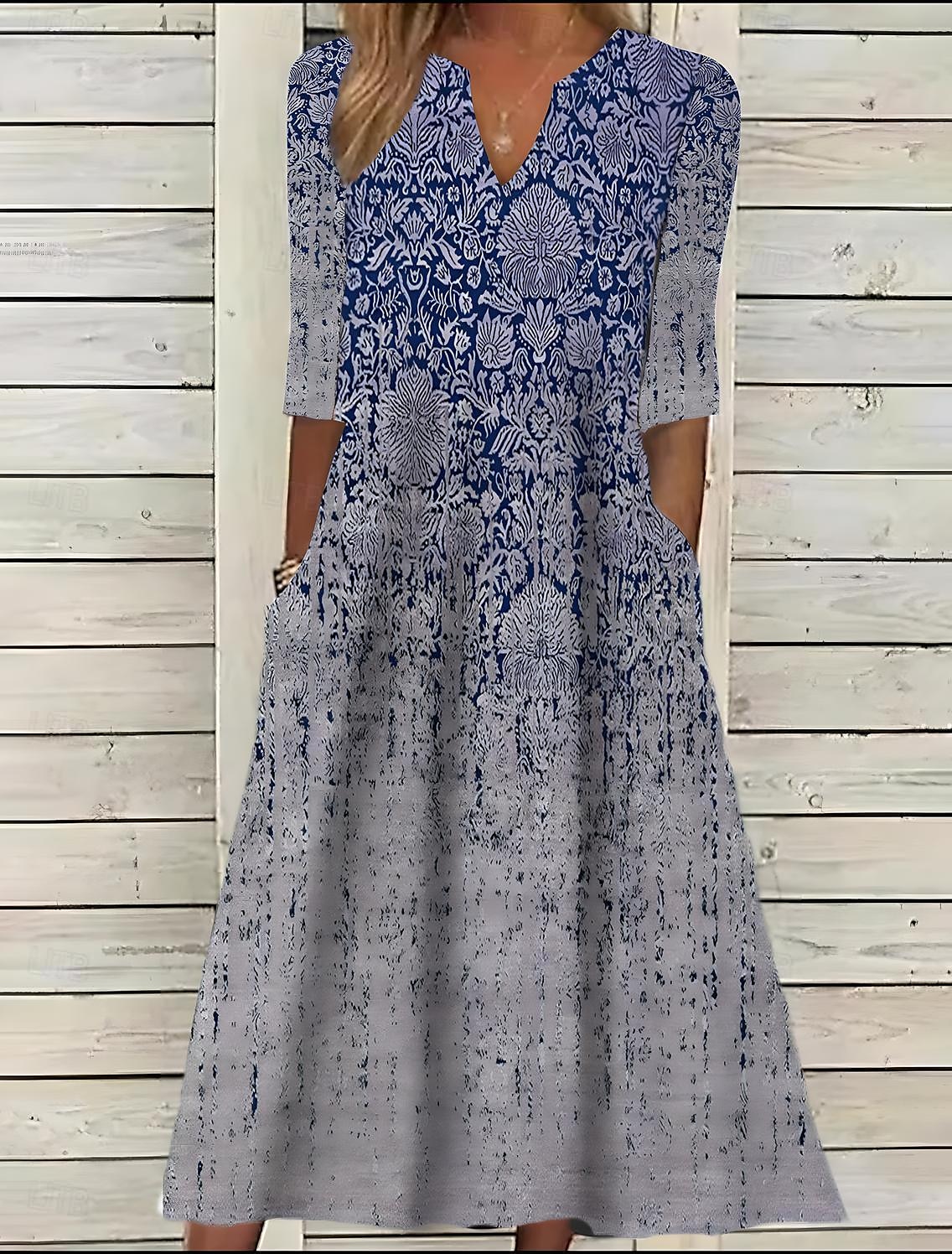 Mujer Vestido Midi Vestido Étnico Vestido de verano Vestido Estampado Vintage Étnico Tribal Exterior Diario Cita Ajuste regular Floral Tribal Media Manga cuello partido Negro Verano Primavera 2026 - $43.99 –P3