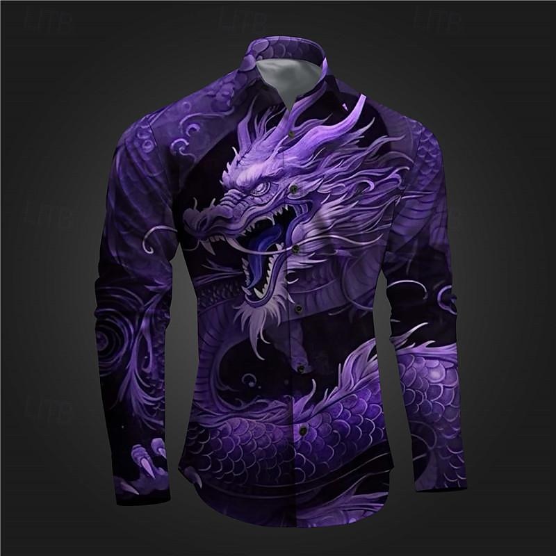 Homme Dragon Chemise Chemise boutonnée manche longue Abstrait Sous-culturel Usage quotidien Sortie Printemps Col rabattu Imprimer Bouton bas Jaune Rouge Bleu Violet de 2025 ? $26.99 –P8