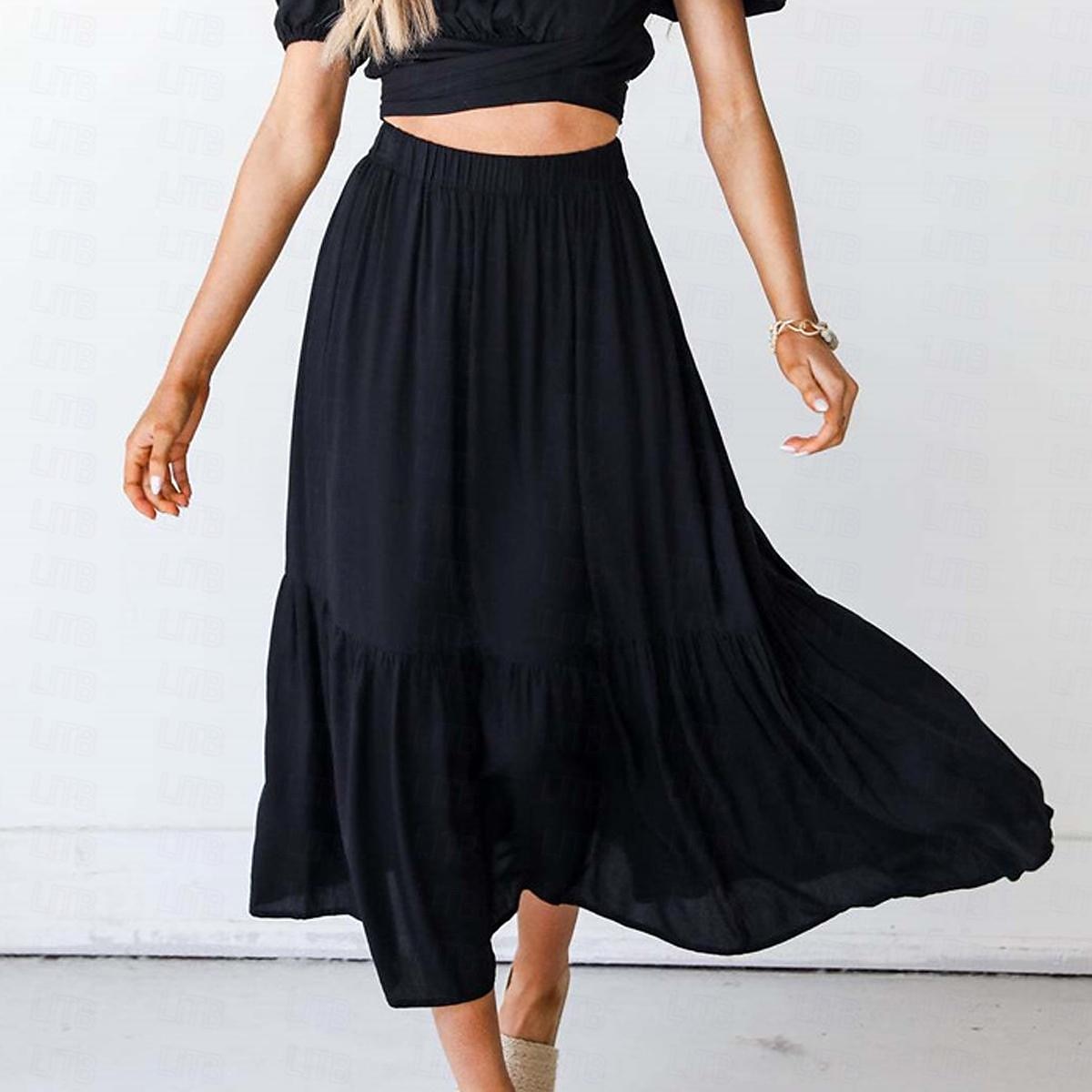 Damen Basic Lässig Maxi Hohe Taille Röcke Einfarbig Tasche Alltagstauglich Wochenende Schwarz Weiß Sommer Baumwolle und Leinen 2026 - AU $34.81 –P8