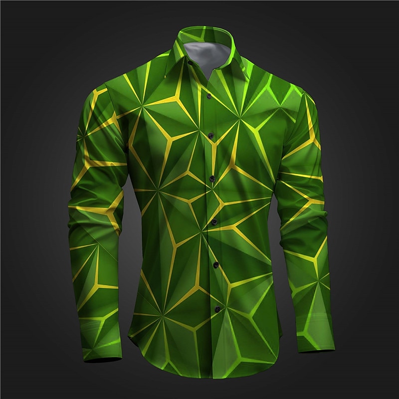 Men's Geometry Shirt Button Up Shirt Long Sleeve Artistic Subcultural Daily Wear Going out Spring Turndown Print Button-Down Red Blue Green Gray 2025 - $26.99 –P8