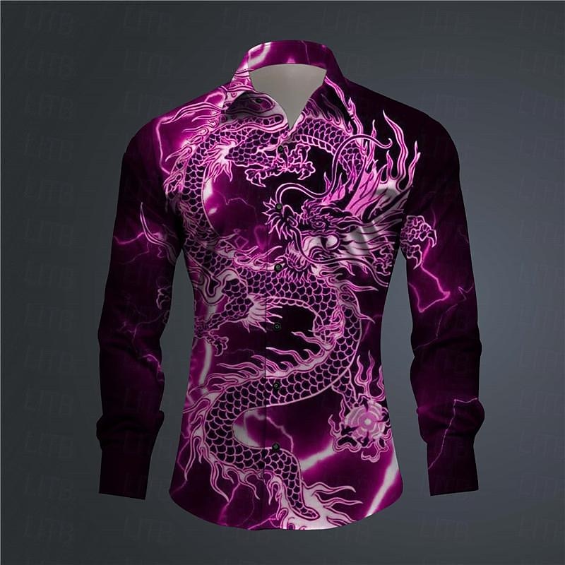 Homme Dragon Chemise Chemise boutonnée manche longue Abstrait Usage quotidien Sortie Printemps Col rabattu Imprimer Bouton bas Noir Jaune Rose Claire Rouge Bleu Roi de 2025 ? $26.99 –P5