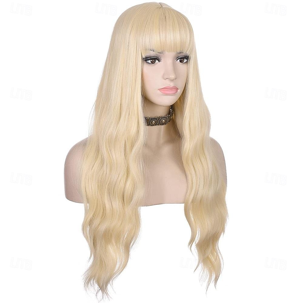 hosszú hullámos zöld paróka frufruval hőálló szintetikus haj parókák nőknek halloween jelmez cosplay party St.patrick napi parókák 2025 - $20.99 –P2