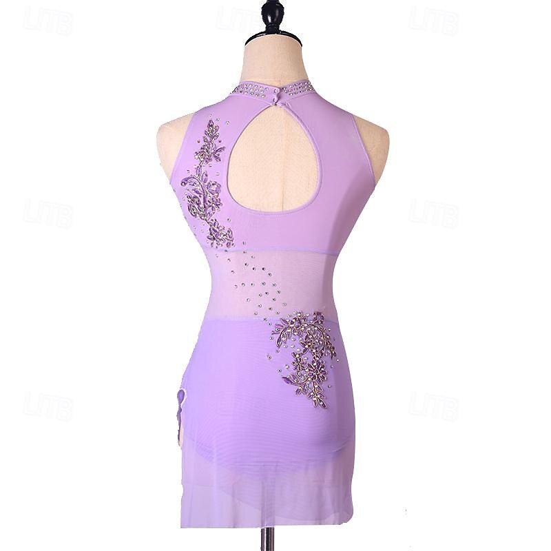 Dance Salsa Latin Dance Dress Rhinestone Pleats Embroidery Women's Performance Training Sleeveless High Spandex Tulle 2025 - $136.99 –P4