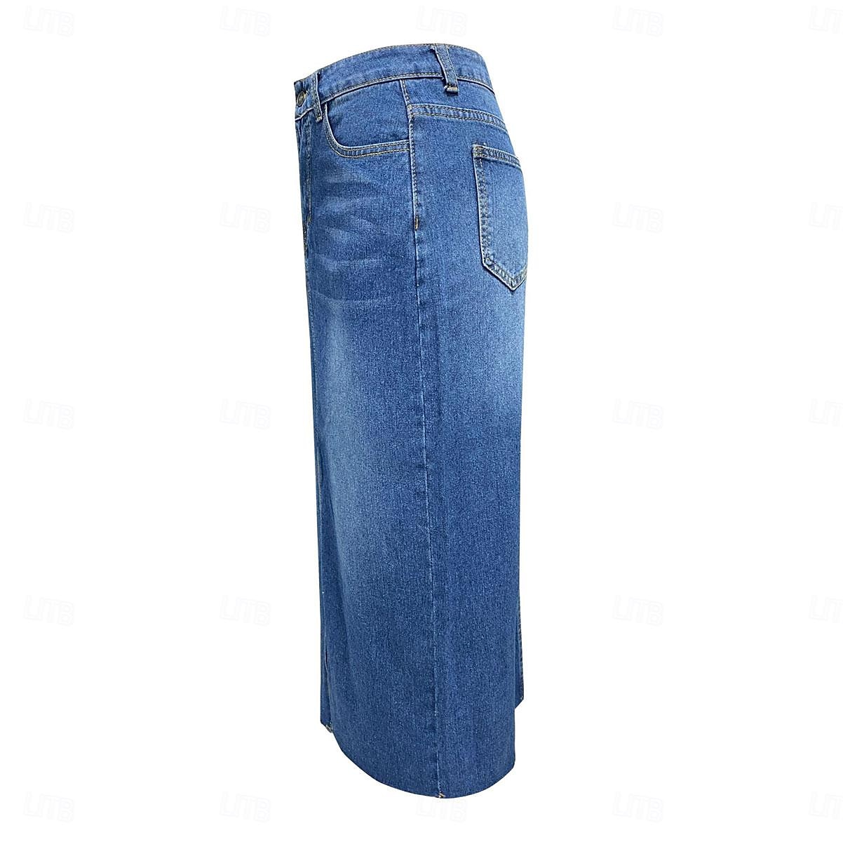 Femme Jupe Trapèze Jupe mi-longue en jean Mode Décontractées Midi Taille haute Jupes Couleur Pleine Poche Pointes fourchues Plein Air du quotidien Bleu Bleu clair Eté Jean de 2025 ? $31.99 –P11