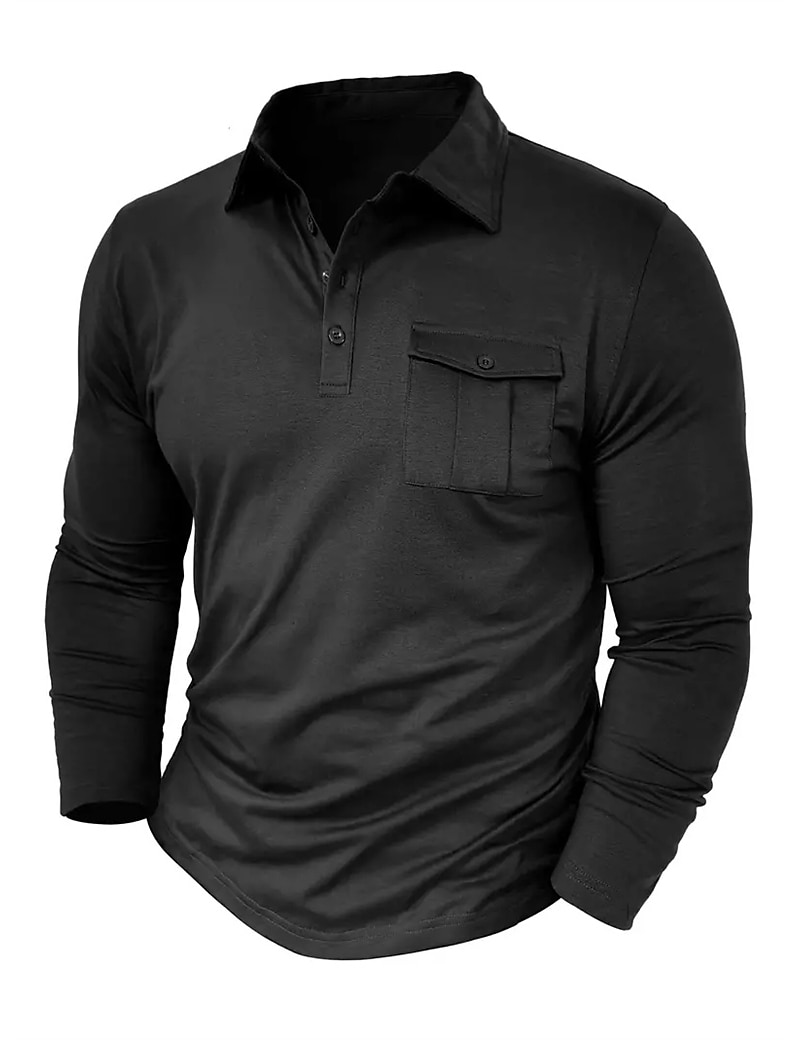 Herren Poloshirt Polos mit Knöpfen Casual Sport Kargen Langarm Modisch Basic Glatt Taste Tasche Frühling & Herbst Regular Fit Schwarz Weiß Armeegrün Rote Marineblau Dunkelgrün Poloshirt 2025 - $22.99 –P13