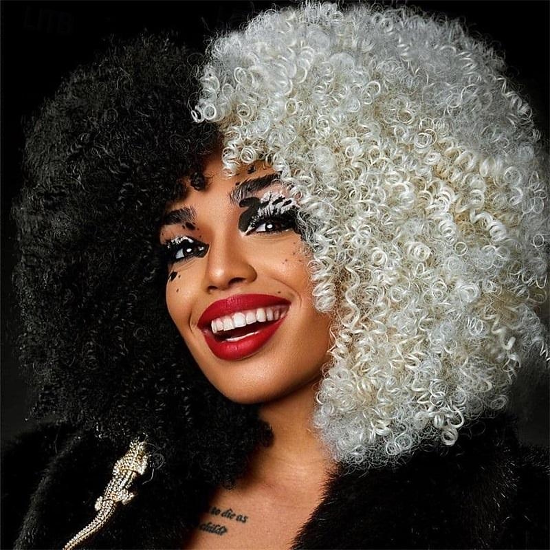 perruque bouclée avec frange pour femmes noires perruque courte crépue bouclée 14 pouces cheveux afro carnaval fête noël cosplay perruques de 2025 ? $21.99 –P13
