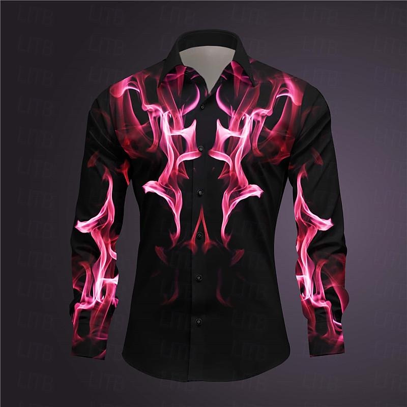 Miesten Geometrinen printti antaa potkut Paita Button Up paita Pitkähihainen Abstrakti Subkulttuuri Arki-asut Bile Kevät Sänkyjen avaus Painettu Painike alas Tumman punainen Keltainen Punastuvan 2025 - $26.99 –P7