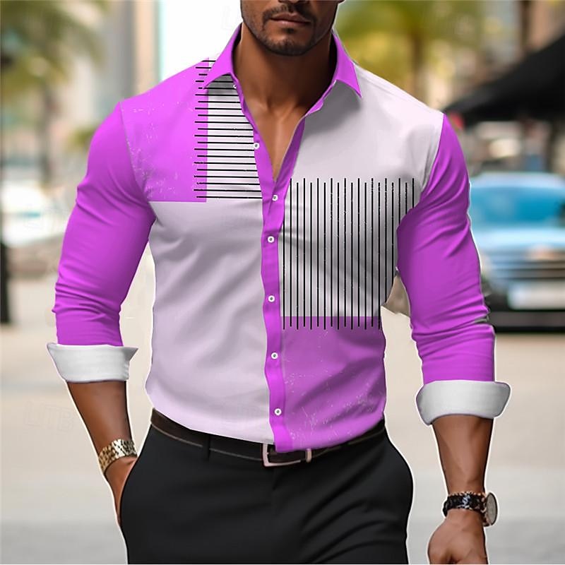 Homme Chemise Chemises imprimées Bloc de couleur Extérieur Travail Jaune Bleu Violet Gris manche longue Col rabattu Printemps été Vêtement Tenue Imprimer de 2025 ? $26.99 –P6