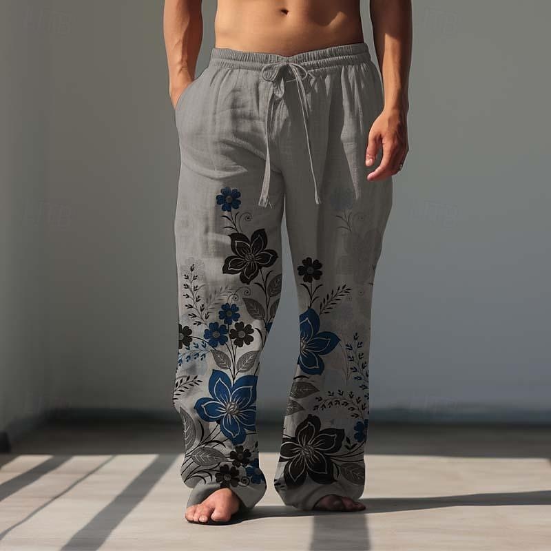 Per uomo Floreale Pantaloni casual Pantaloni Pantaloni Larghi Misura del girovita medio Vintage All'aperto Abbigliamento casual alla moda Abbigliamento quotidiano Primavera & Autunno Bianco Blu Verde del 2026 a $31.99 –P9