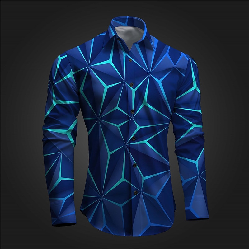 Men's Geometry Shirt Button Up Shirt Long Sleeve Artistic Subcultural Daily Wear Going out Spring Turndown Print Button-Down Red Blue Green Gray 2025 - $26.99 –P6