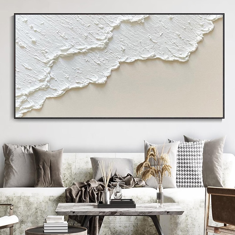 met de hand geschilderd minimalistisch oceaanschilderij op canvas 3D-getextureerde muurkunst aardetint zeegolven muurkunst woonkamer schilderij mode kamer decor geen frame 2025 - $139.99 –P4