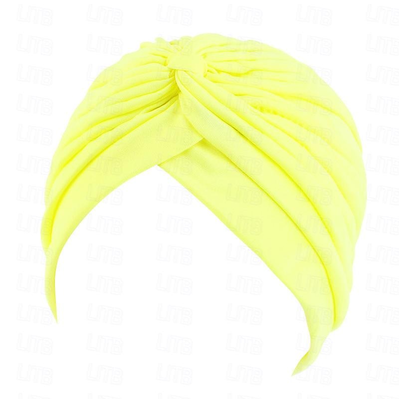 Sombreros turbantes suaves con nudo preanudado moda plisada gorro de quimioterapia diadema para dormir de color sólido naranja para mujeres Día de Reyes casual diario 2025 - $13.99 –P19