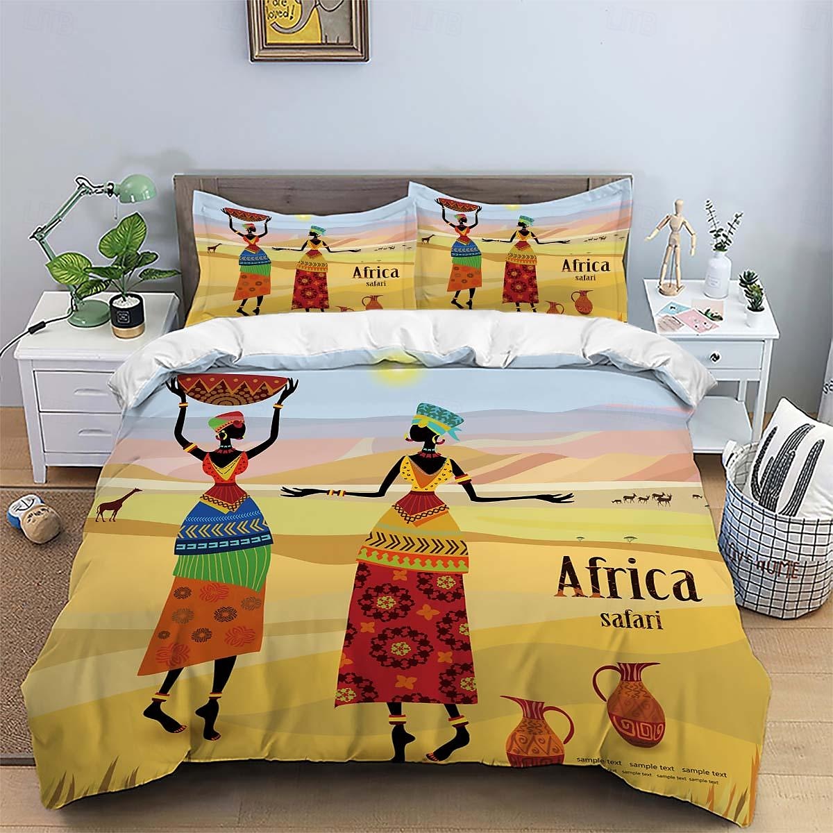 Three piece set of African primitive tribal character prints down duvet cover hotel bedroom guest room famous guest bed bedding comfortable set 1 down duvet cover 2 pillowcases king size bed s 2025 - $34.99 –P7