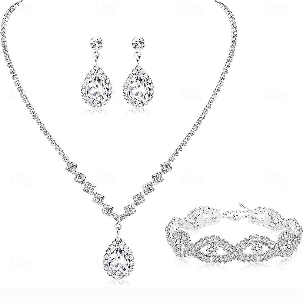 Conjunto de Joias de Água Diamante para Vestidos de Dama de Honra Brincos Colar de Ondas de Gota de Água Pulseira Presente de Dia dos Namorados de 2026 por $16.09 –P11