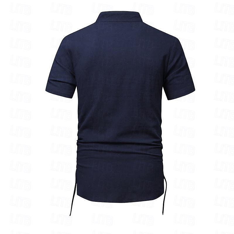Hombre Camisa camisa de lino Camisa de lino de algodón Camisa de algodón blanca Camisa de cuello chino Camisa de cuello mandarín Plano Vacaciones Calle Negro Blanco Azul Marino Caqui Manga Corta 2025 - $30.99 –P15