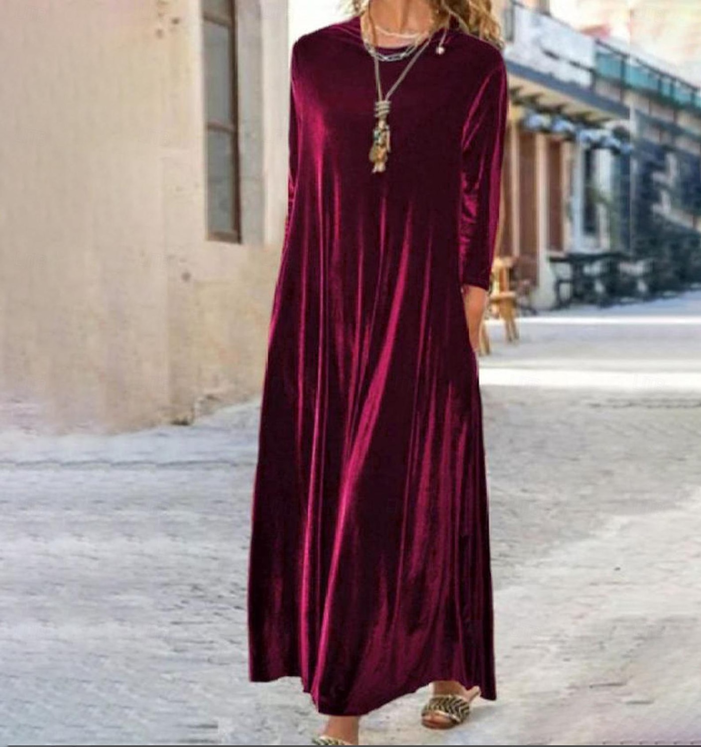Abito Maxi in Velluto per Donna Abito Nero Abito di Laurea Abito Cocktail Abito Formale Festa Compleanno Festa Matrimonio Ufficio Semplice Maniche Lunghe Girocollo Nera Rossa Viola Verde Primavera del 2025 a $32.99 –P1