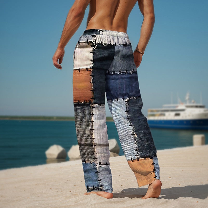 geruite kleurblok herenresort 3D-geprint casual broek broek elastische taille trekkoord losse pasvorm rechte pijpen zomerstrandbroek s tot 3xl 2025 - $25.99 –P7
