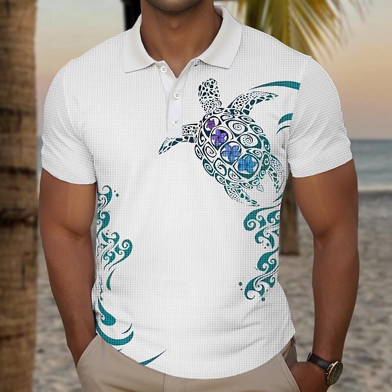 Kentucky Derby Men's Resort Golf Shirt Short Sleeve Polo Shirts Collared Shirts Casual Beach Wear Vacation Wear Tropical Wear Party Outfits Buttons 3D Print Summer White Blue Purple 2025 - $22.99 –P6