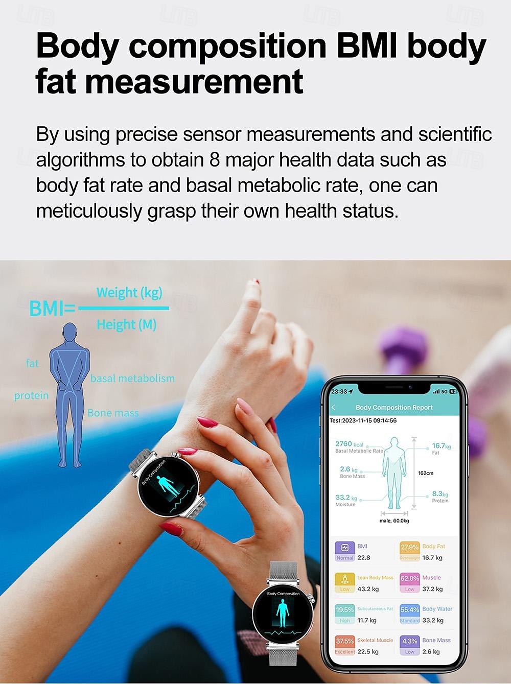 2025年 iMosi ECG PPG女性用スマートウォッチ 1.27インチフルタッチスクリーンBluetooth通話温度モニターペドメーターAndroid iOS対応ハンズフリー通話防水IP68  コレクション – $78.99 –P11
