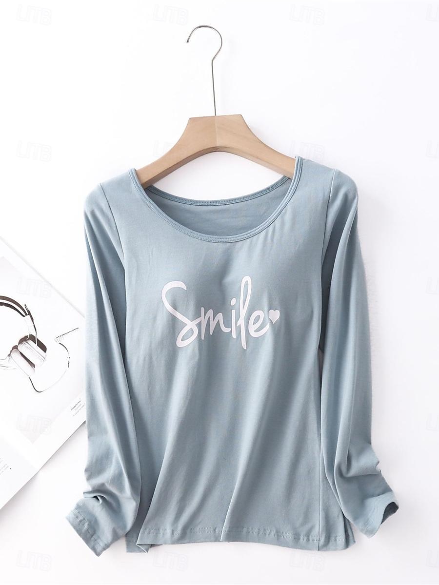 kvinnors pyjamasset brev mode komfort hem daglig säng bomull andas rund hals långärmad t-shirt t-shirt byxa bröstkuddar sommar vår hem outfits 2025 - $25.99 –P18