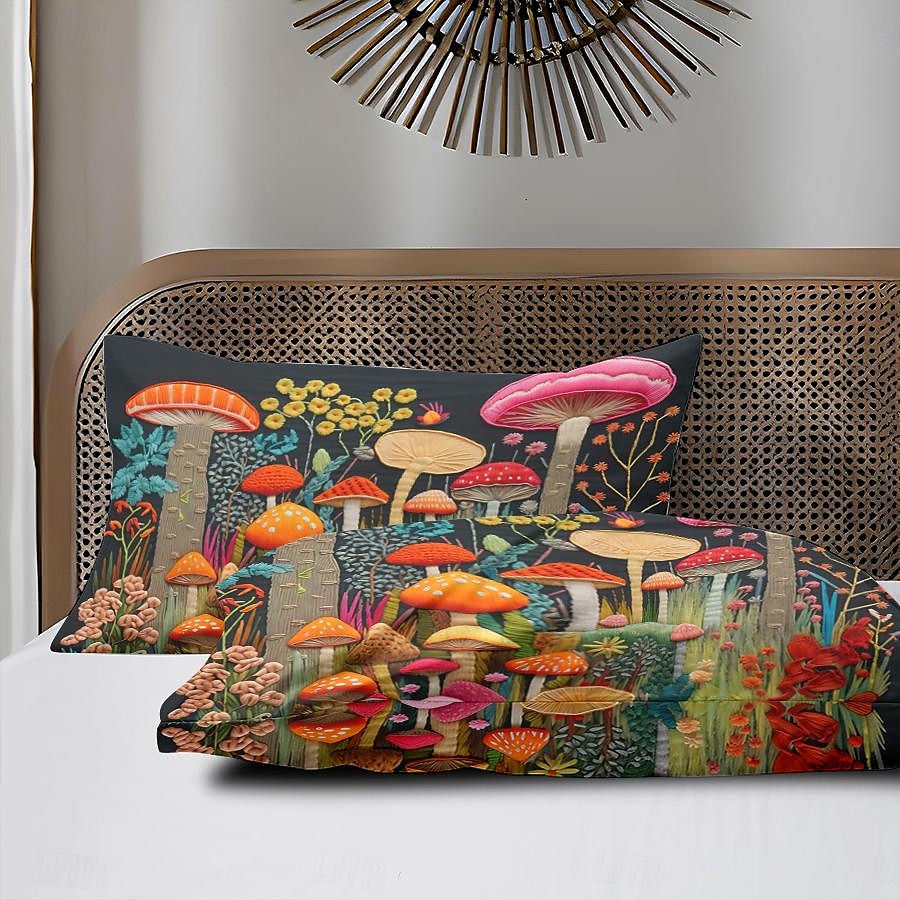 Juego de 2 fundas de almohada tamaño queen con diseño de setas, funda de edredón estampada, funda de almohada suave y transpirable, funda de almohada decorativa (20 x 30 pulgadas) 2025 - $22.99 –P3