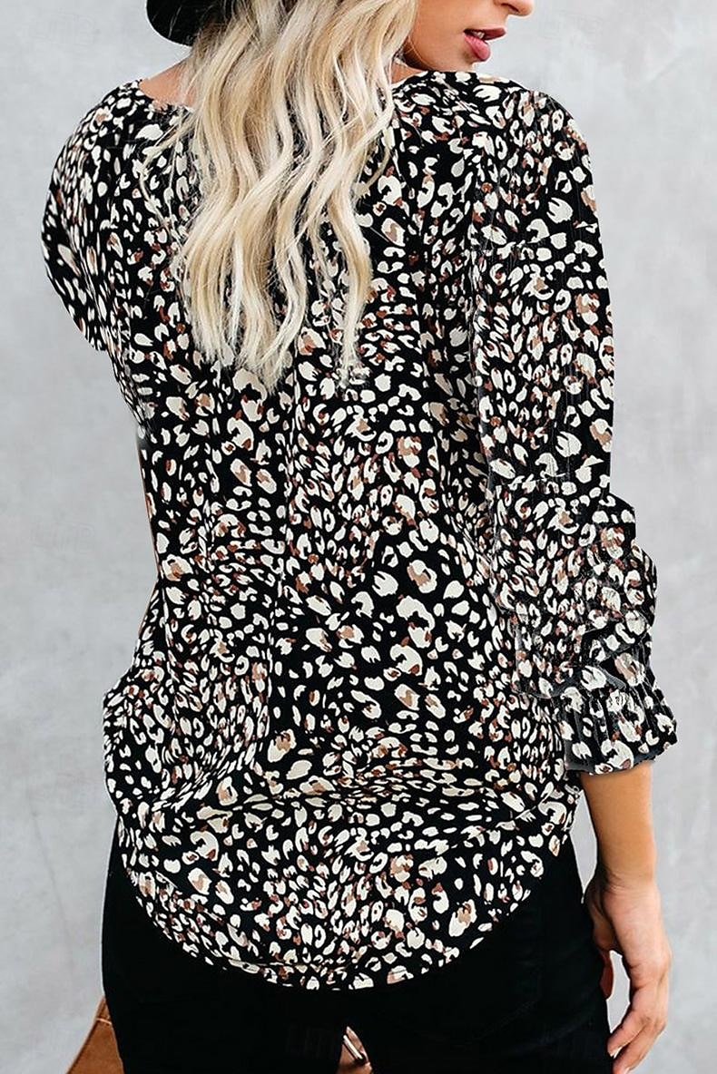 camicia da donna camicia boho camicetta moda floreale geometrico con lacci stampa manica lunga top regolari scollo a V casual festa nero bianco rosa vino rosso primavera& autunno del 2025 a $27.99 –P3