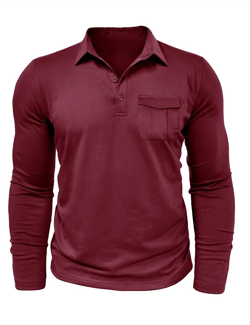 Herren Poloshirt Polos mit Knöpfen Casual Sport Kargen Langarm Modisch Basic Glatt Taste Tasche Frühling & Herbst Regular Fit Schwarz Weiß Armeegrün Rote Marineblau Dunkelgrün Poloshirt 2025 - $22.99 –P17