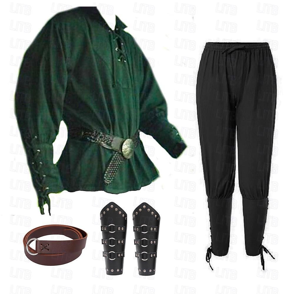 Punk și gotic Medieval Renascentist Bluză / Cămașă Costum Cosplay Curea în Talie Războinic Cavaler Viching Cordon Mată Bărbați Celtic Pirat Halloween Mascaradă Performanță Scenă Târgul Renașterii 2025 - zł152.99 –P3