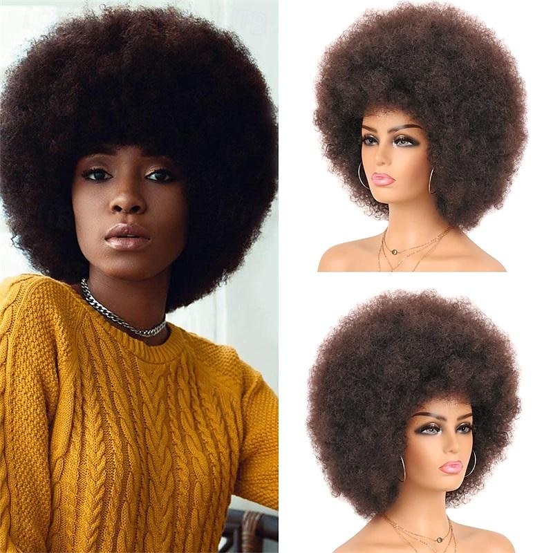 paruka afro kudrnaté paruky 70. let pro černé ženy nošení bez lepku a měkké černé afro paruky velké skákací a měkké přirozeně vypadající plné paruky pro denní party cosplay kostým halloweeen 2025 - $18.99 –P12