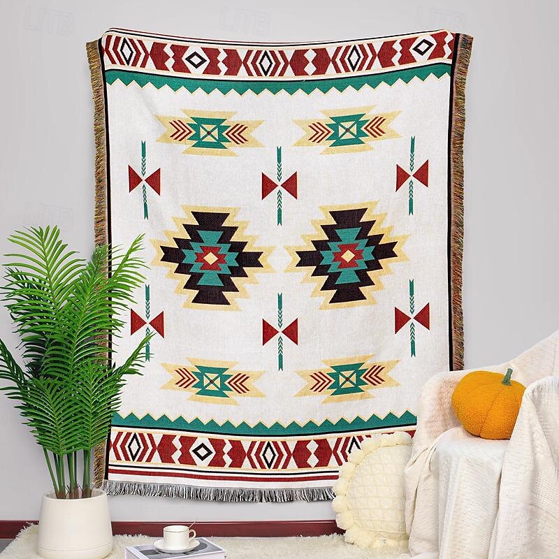 Boho-Mandala-Fadendecke, ländliche Geometrie, Sofa-Hängeteppich, gestrickte Sofadecke aus Baumwolle 2025 - $13.99 –P6