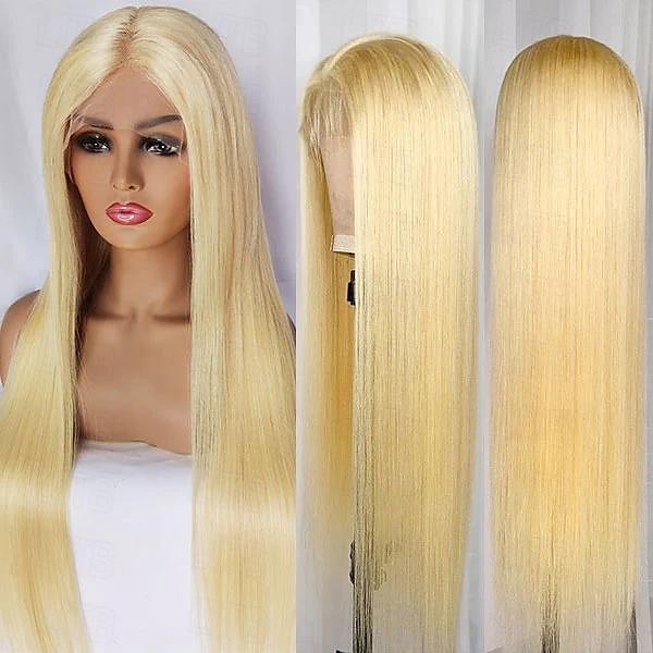Peluca frontal de encaje transparente de 13x4, 613 #, pelucas frontales de encaje liso rubio, cabello humano con cabello de bebé 2025 - $120.99 –P4