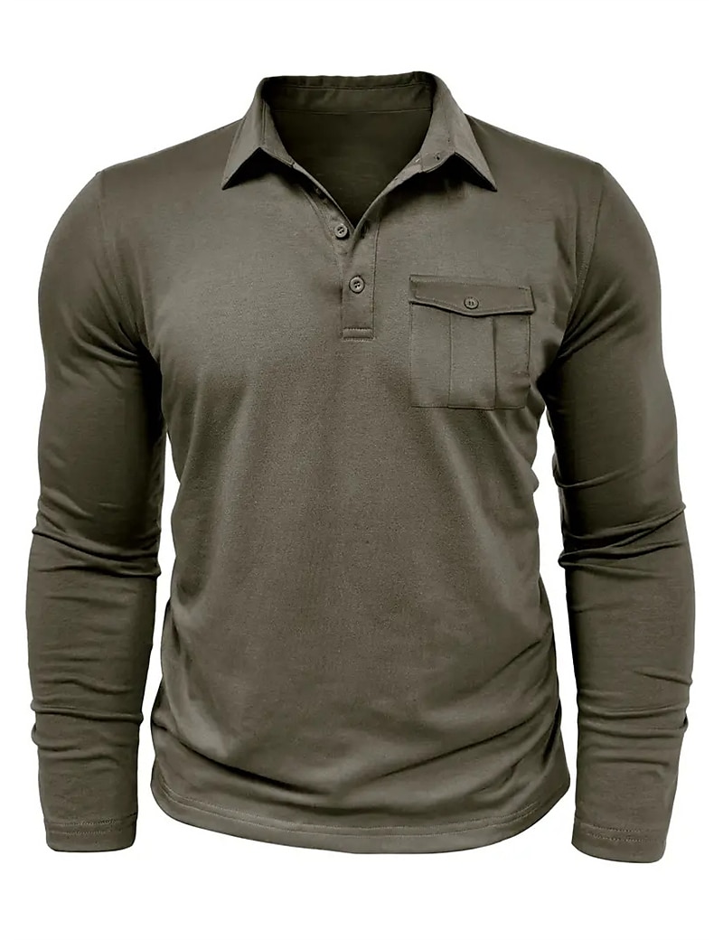 Herren Poloshirt Polos mit Knöpfen Casual Sport Kargen Langarm Modisch Basic Glatt Taste Tasche Frühling & Herbst Regular Fit Schwarz Weiß Armeegrün Rote Marineblau Dunkelgrün Poloshirt 2025 - $22.99 –P8