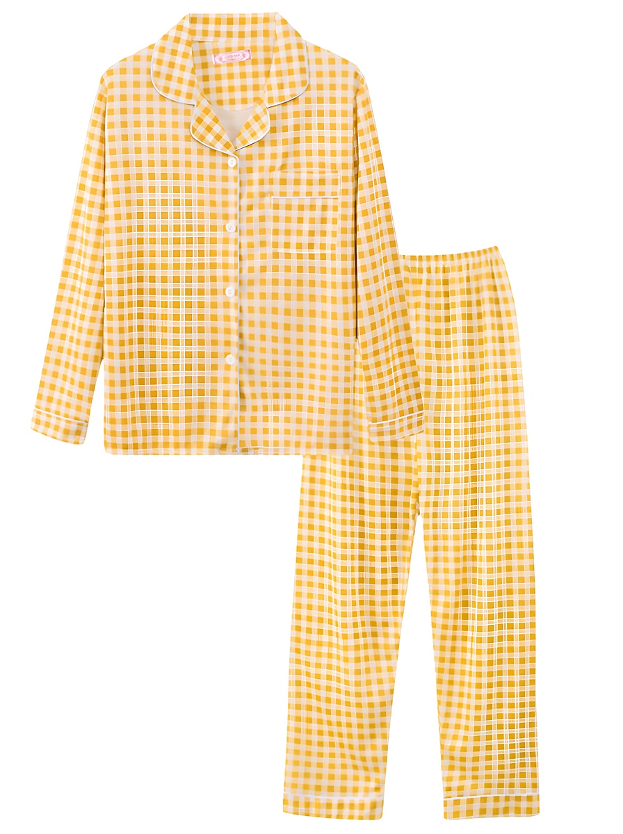 dames pyjama sets hart raster / ruit mode comfort zacht thuis dagelijks bed satijn zijde ademend revers lange mouw shirt broek knoop zak herfst winter thuis outfits 2025 - $19.49 –P2