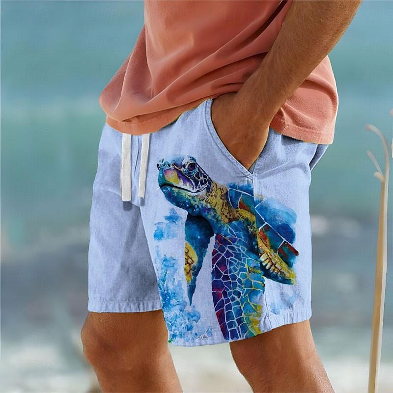 Herren Tiermotiv Schildkröte Meeresleben Badehosen Badeshorts Boardshorts Mittlere Taille Urlaub Hawaiianisch Lässig Urlaub Ferien Strand Kordelzug mit Mesh-Futter Elastischer Bund Designer Bekleidung 2025 - $19.99 –P3