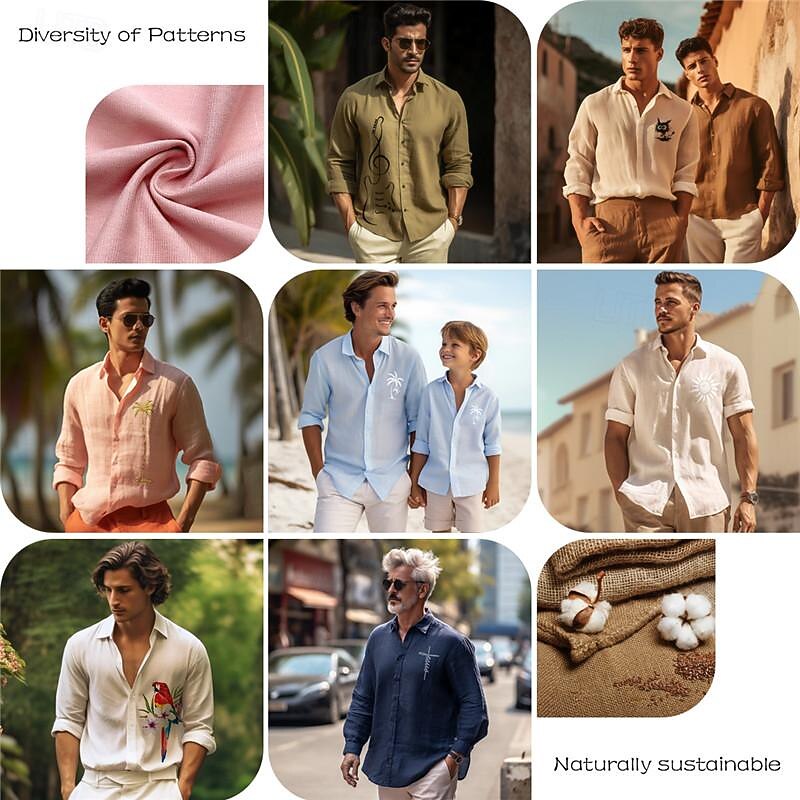 Муж. Летняя рубашка Рубашки на пуговицах Этническая рубашка Вера на открытом воздухе Для вечеринок Белый Длинный рукав Воротник-стойка Весна лето Одежда С принтом 2026 - $27.99 –P12