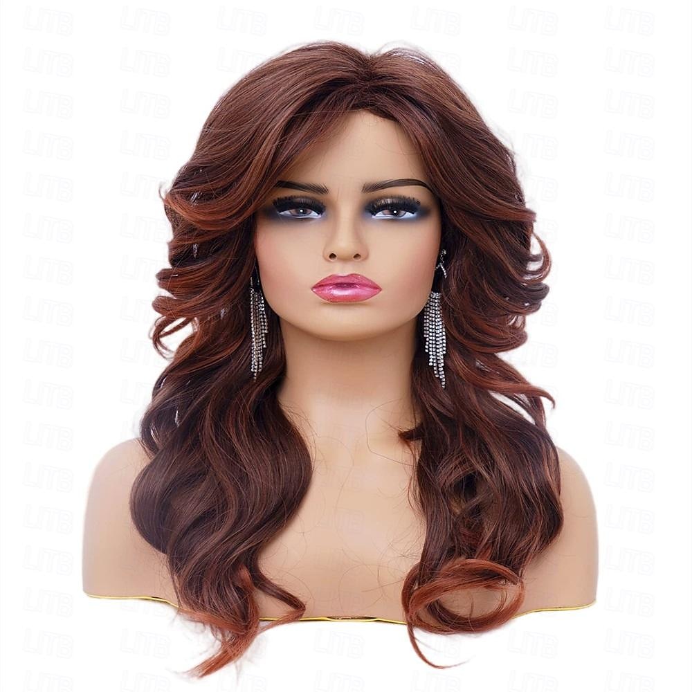Rugelyss Vintage Wigs Dark Brown Rednish Maroon Wig for Women Lady Natural Synthetic Full Wigs for 70s Cosplay Costume Disco Hair Wig Halloween Wigs 2026 - $20.99 –P12