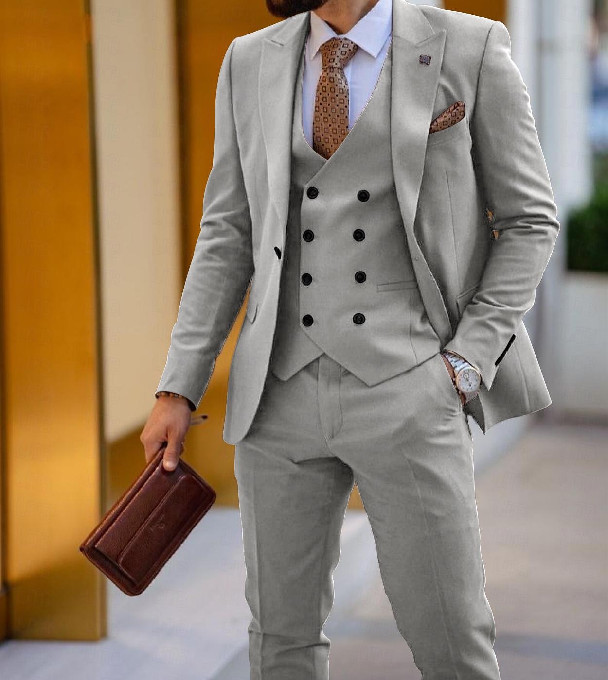 Men's Wedding Suits Black White Solid Colored Tailored Fit 3 Piece Single Breasted One-button 2025 - $140.99 –P5