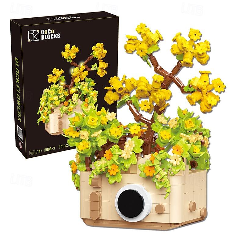 Presentes do dia das mulheres buquê de flores conjunto de construção flores casa bonsai plantas com luz led coleção botânica decoração de parede brinquedo de construção criativa presentes do dia das de 2025 por $52.99 –P4