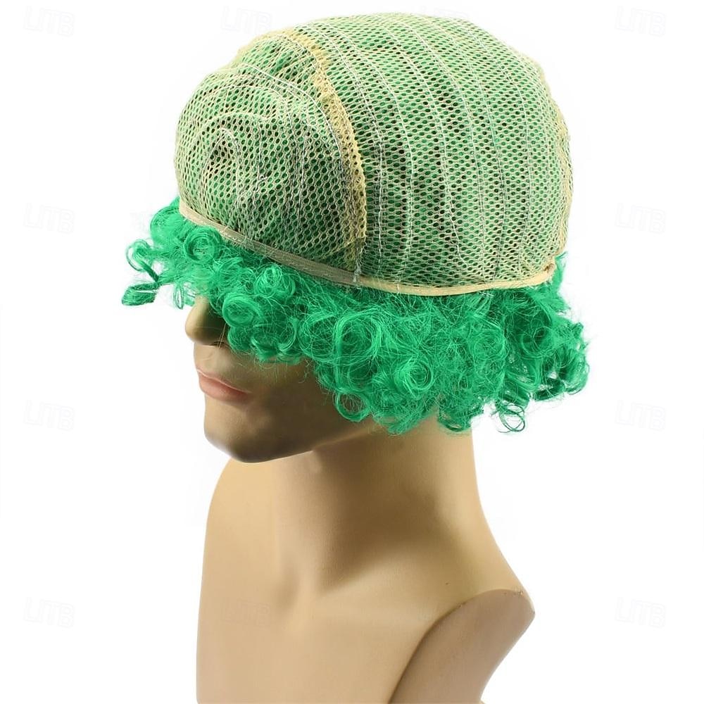 باروكات أفريقية قصيرة منفوشة - شعر مستعار ديسكو هيبي مجعد للنساء والرجال لأزياء تنكرية لحفلات الهالوين، شعر مستعار لعيد القديس باتريك 2025 - $21.99 –P4