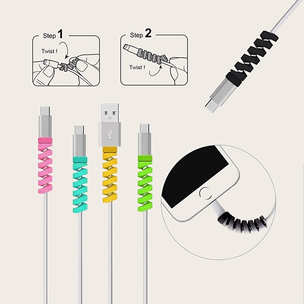 10 stks oplader kabel saver beschermer spiraal buis draad management organisator beschermkoord mouw voor alle mobiele telefoons computers en oplader 2025 - $9.99 –P5