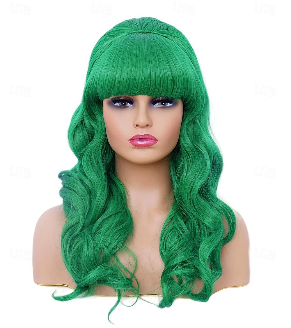 Lange braune Mischperücke mit Pony Retro Bouffant Duttperücken passend zu 80er Kostümen oder Karneval Partys Halloween Perücken 2025 - $23.99 –P8