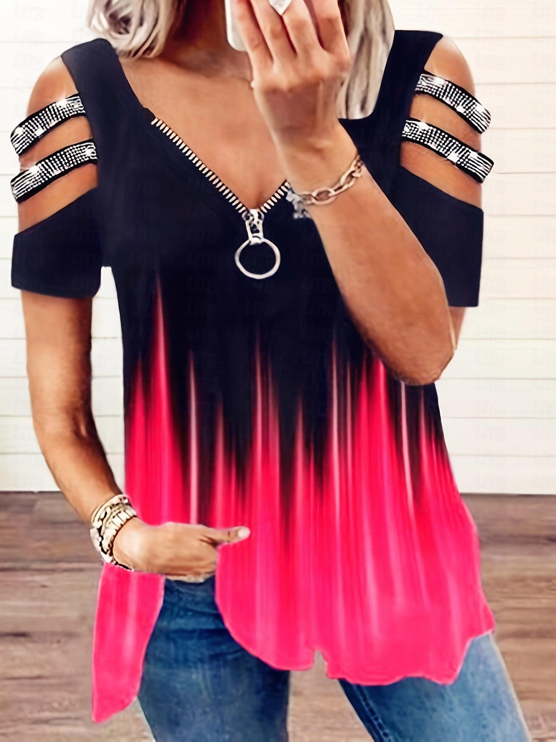 Blusa Mujer Rosa Azul Piscina Naranja Inodoro Estampado Reluciente Calle Cita Diario Escote en Pico Holgado S 2025 - $26.99 –P4