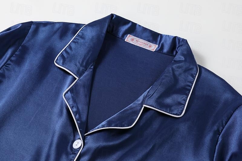 Women's Gift Pajamas Sets Home Party Daily Basic Pure Color Satin Simple Casual Soft Shirt Pant Fall Spring Summer Shirt Collar Long Sleeve Long Pant Buckle Pocket Home Outfits 2025 - $5.99 –P7