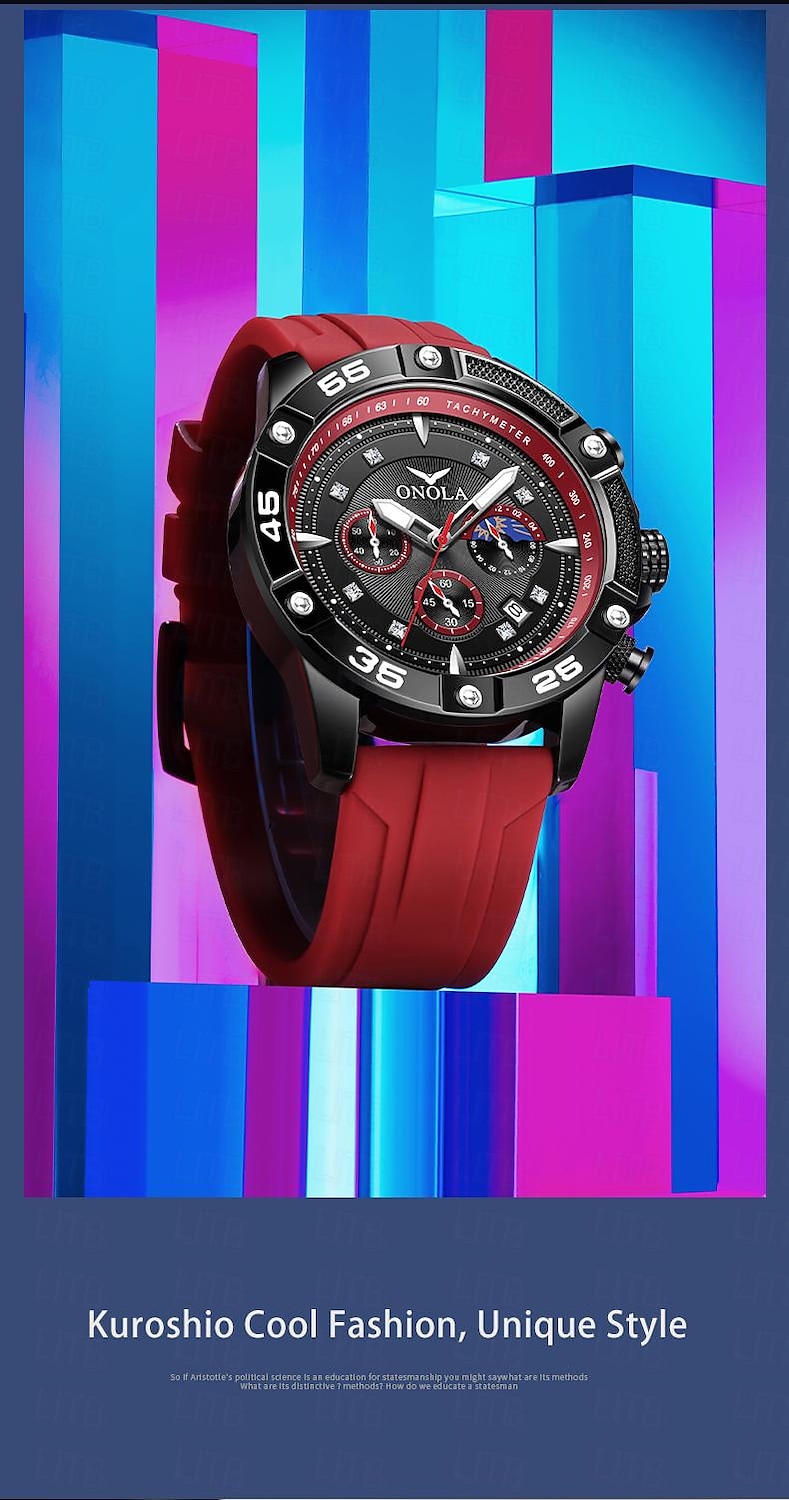 ONOLA Men Quartz Watch Sports Fashion Casual Wristwatch Luminous Calendar Waterproof Decoration Silicone Watch 2025 - $38.99 –P10