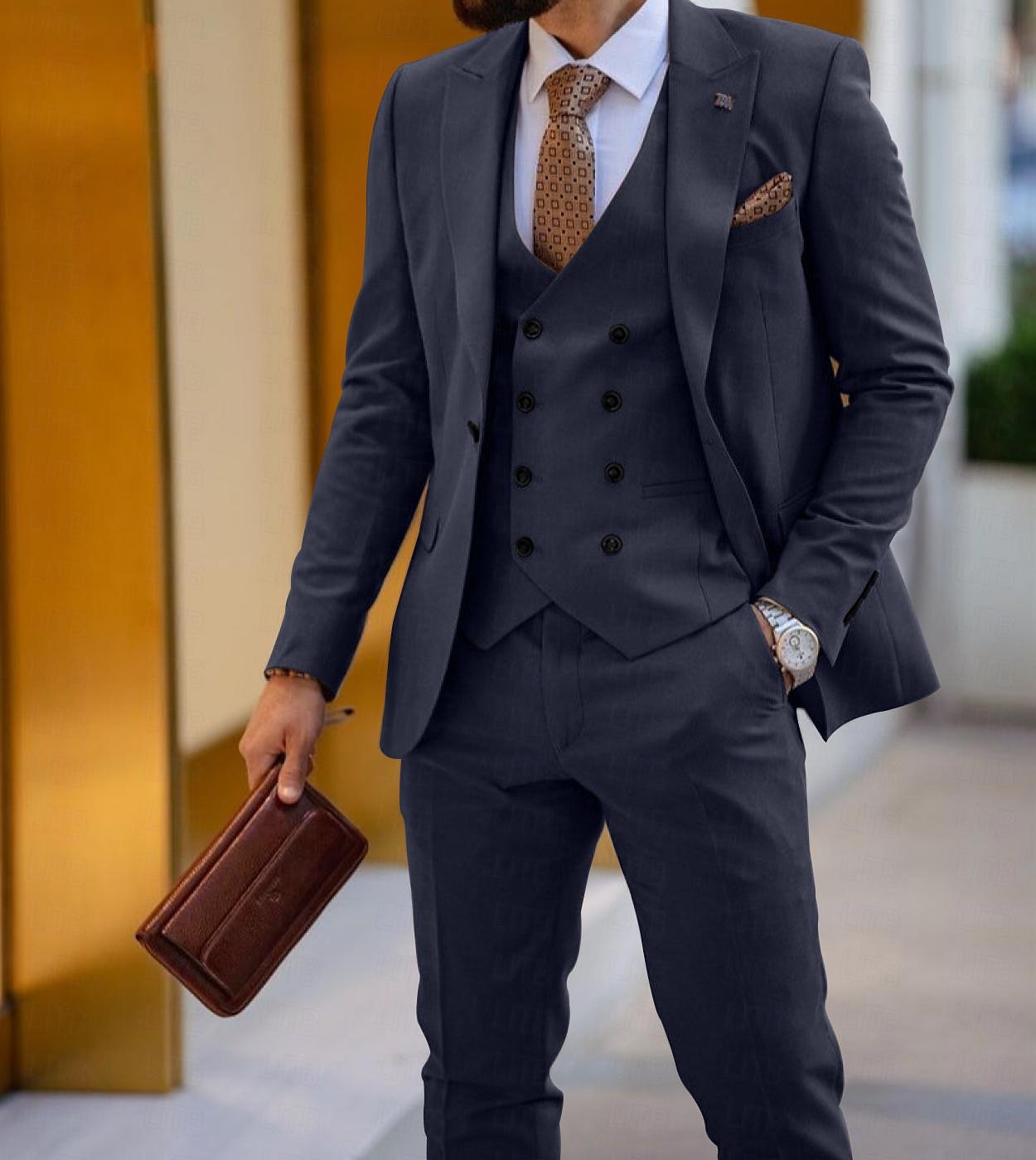 Men's Wedding Suits Black White Solid Colored Tailored Fit 3 Piece Single Breasted One-button 2025 - $140.99 –P8